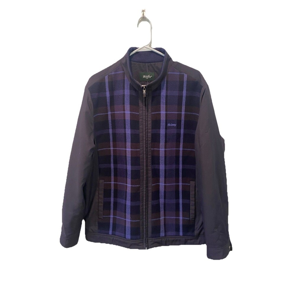 Wolsey Plaid Tartan Wool Golf Jacket Full Zip Purple Men's Sz Large